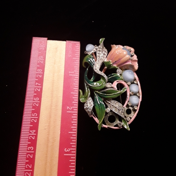 3/$10 Floral Enamel Brooch with Green and Pink Accents "As Is" - Picture 3 of 4